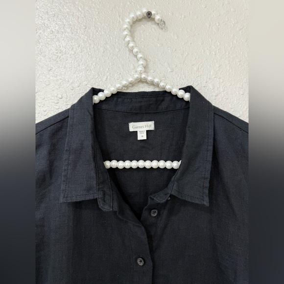 Garnet Hill Classic Linen Shirtdress a-line black button up size 16-18 linen - Picture 3 of 8